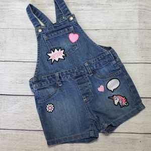 4T Unicorn Patch Short Overalls